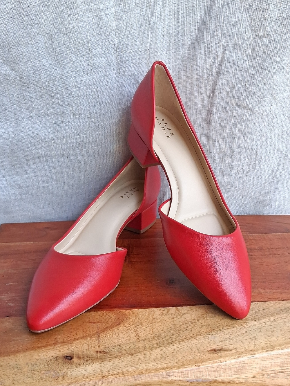 Alex Marie Red Pointed Toe Block Heel Pumps 6.6